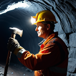 A focused, professional miner in a modest, durable mining uniform, wearing a protective helmet with a gentle headlamp. The miner stands in a perfectly lit "branch mining" tunnel, crafted with clean, smooth stone walls. Visible veins of coal and iron ore are embedded in the rock. The miner holds a pickaxe in a natural pose, ready to work. Photorealistic, cinematic lighting, volumetric dust particles subtly illuminated by the headlamp, professional photography, high resolution, safe for work, appropriate content, fully clothed, modest clothing, correct proportions, natural body proportions, perfect anatomy, well-formed hands, proper finger count, family-friendly.