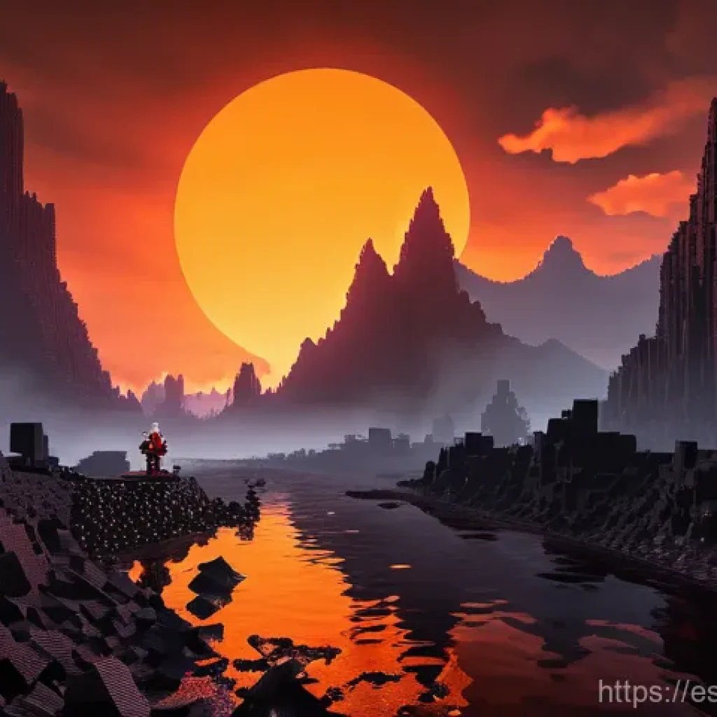 마인크래프트 화산 지형 탐험 - **"Minecraft Nether Basalt Deltas Expedition"**: A lone Minecraft player, clad in full Netherite arm...