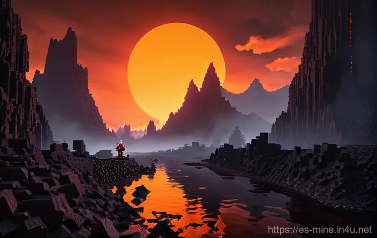 마인크래프트 화산 지형 탐험 - **"Minecraft Nether Basalt Deltas Expedition"**: A lone Minecraft player, clad in full Netherite arm...