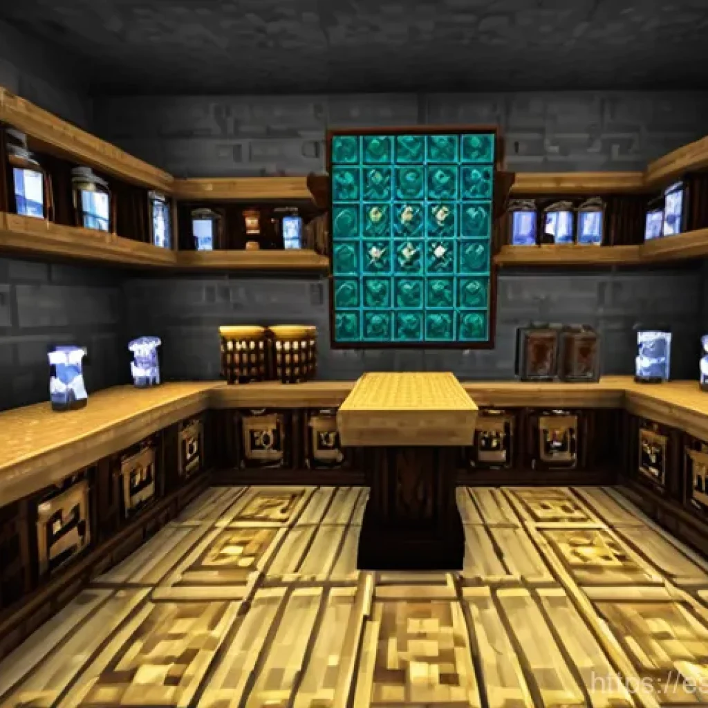 마인크래프트 포션 제작법 - **Prompt 1: The Alchemist's Organized Sanctum in Minecraft** "A wide-angle shot of a meticulousl...