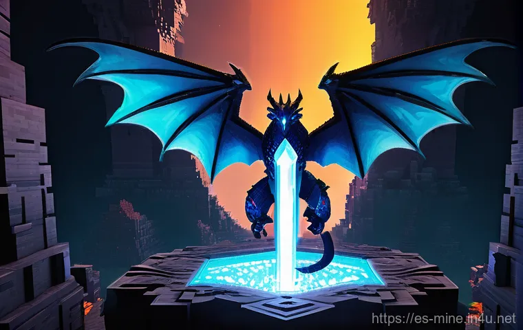 마인크래프트 용 처치 전략 - A determined Minecraft adventurer, clad in glistening Netherite armor with intricate enchantments, s...