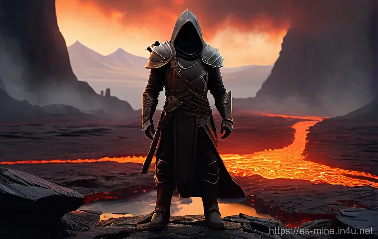 마인크래프트 랜덤 챌린지 모드 - **Prompt 1: Nether's First Light - A Desperate Start** "A lone adventurer, dressed in practical,...