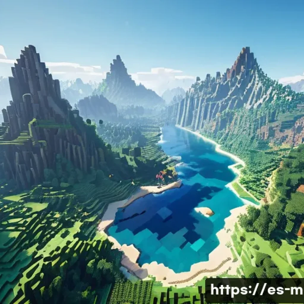 마인크래프트 시드 코드 탐구 - A vibrant Minecraft landscape showcasing a unique seed-generated world with diverse biomes seamlessl...