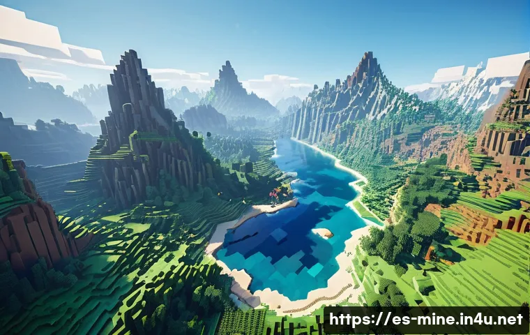 마인크래프트 시드 코드 탐구 - A vibrant Minecraft landscape showcasing a unique seed-generated world with diverse biomes seamlessl...