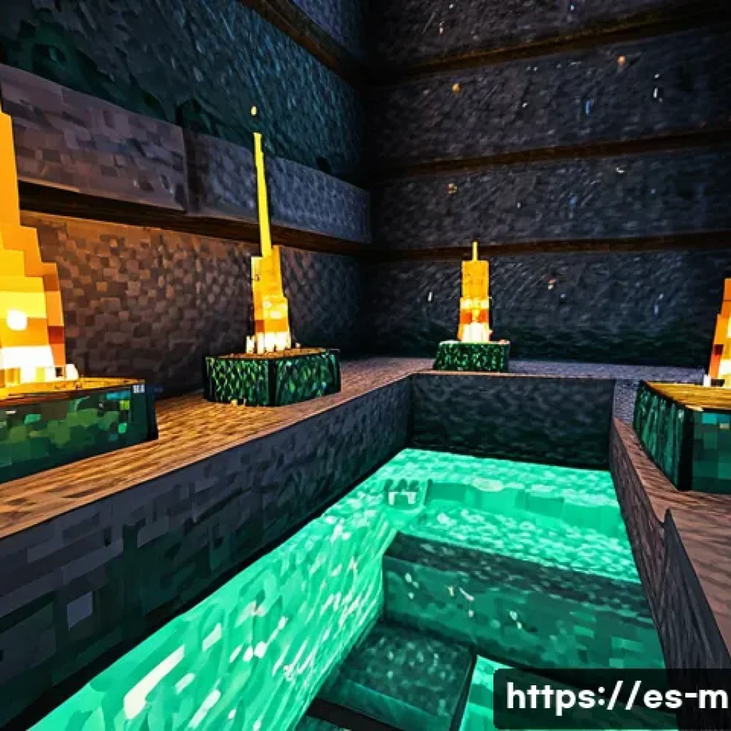 마인크래프트 채광 최적화 가이드 - A detailed Minecraft underground mining scene showing a player using branch mining technique at diam...