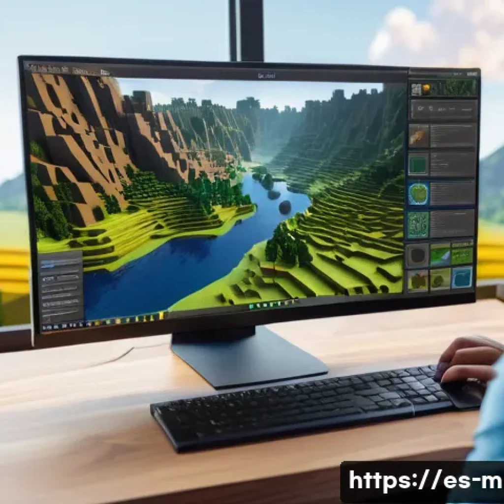마인크래프트 지도 커스터마이징 - A detailed digital artwork of a Minecraft map editor interface, showing a user customizing a fantasy...