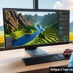 Home 22 마인크래프트 지도 커스터마이징 - A detailed digital artwork of a Minecraft map editor interface, showing a user customizing a fantasy...