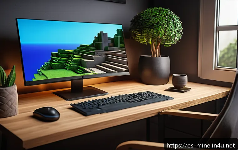 마인크래프트 모드 설치 방법 - A detailed digital illustration of a cozy gaming setup in a modern Spanish home, featuring a desktop...