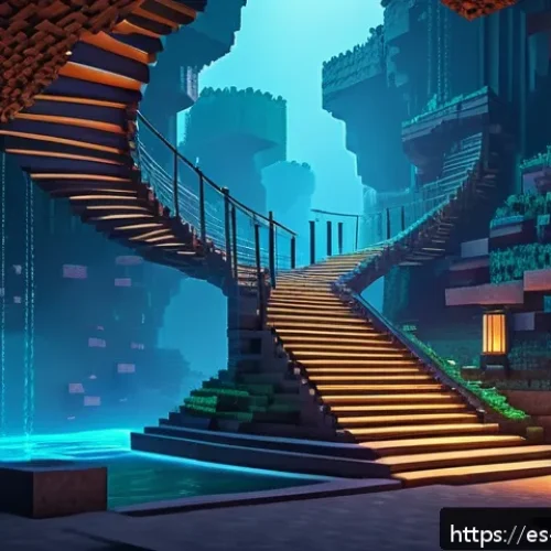 Home 17 마인크래프트 초현실 건축 팁 - A surreal Minecraft architectural scene featuring floating twisted bridges and curved walls with unu...