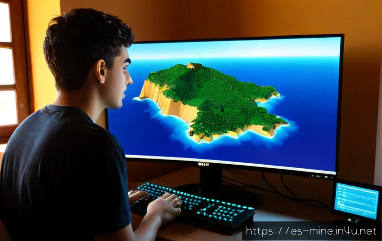 Home 17 마인크래프트 서버 생성 및 운영 팁 - Photorealistic home office scene of a Spanish-speaking young adult setting up a private voxel sandbo...